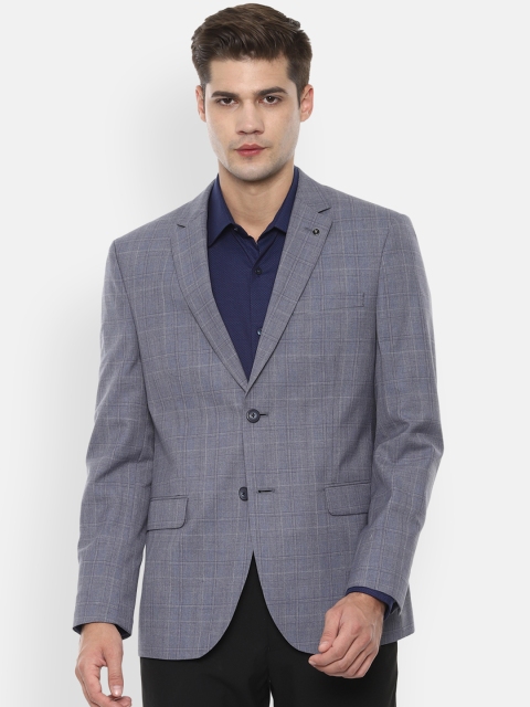 

Van Heusen Men Grey Checked Single-Breasted Slim-Fit Blazer