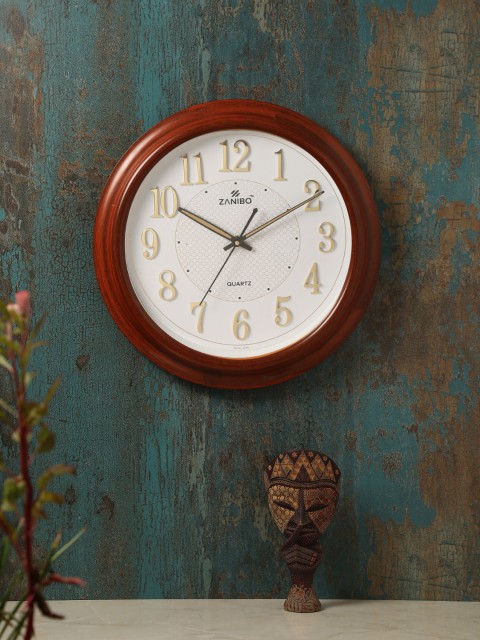 

ZANIBO White & Brown Round Printed Analogue Wall Clock
