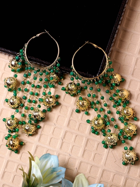 

ANIKAS CREATION Green & Gold-Plated Classic Drop Earrings
