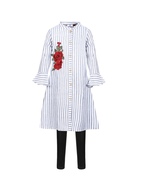 

Aarika Girls White & Grey Striped Kurta with Churidar