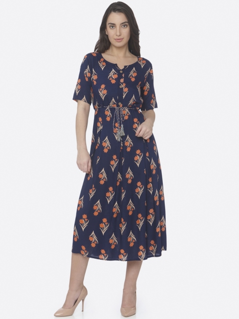 

RAISIN Women Navy Blue Printed A-Line Ethnic Dress