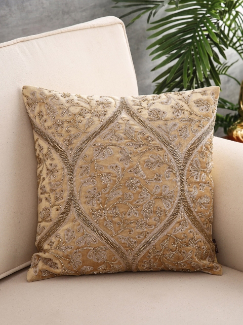 

Pure Home and Living Gold-Coloured Single Self Design Square Cushion Cover