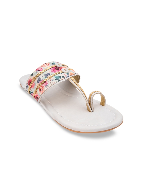

Jivaana Women Grey & Gold-Toned Printed One Toe Flats