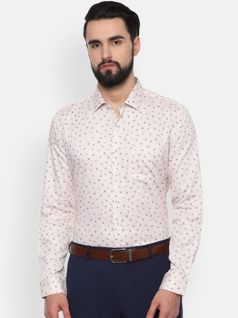 Van Heusen Men Beige Slim Fit Printed Formal Shirt