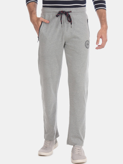 

U.S. Polo Assn. Men Grey Melange Solid Knitted Track Pants