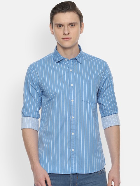 

People Men Blue & White Regular Fit Striped Casual Shirt