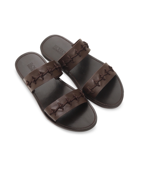 

Rosso Brunello Men Coffee Brown Solid Genuine Leather Sandals