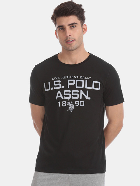 

U.S. Polo Assn. Men Black Printed Round Neck T-shirt