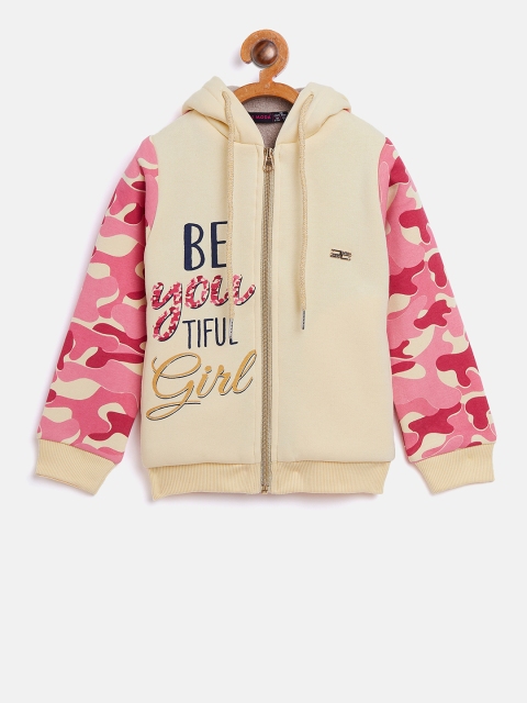 

Nins Moda Girls Cream-Coloured Printed Hooded Sweatshirt