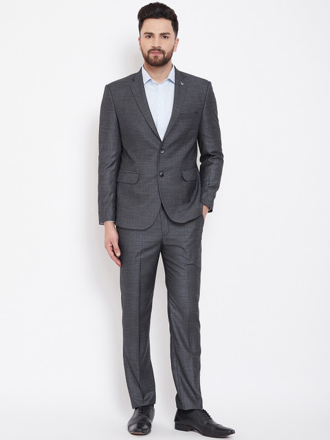 

Canary London Men Charcoal Grey Self-Design Single-Breasted Slim-Fit Suit