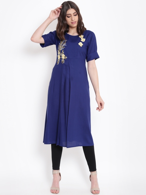 

Shakumbhari Women Blue Floral Embroidered A-Line Kurta