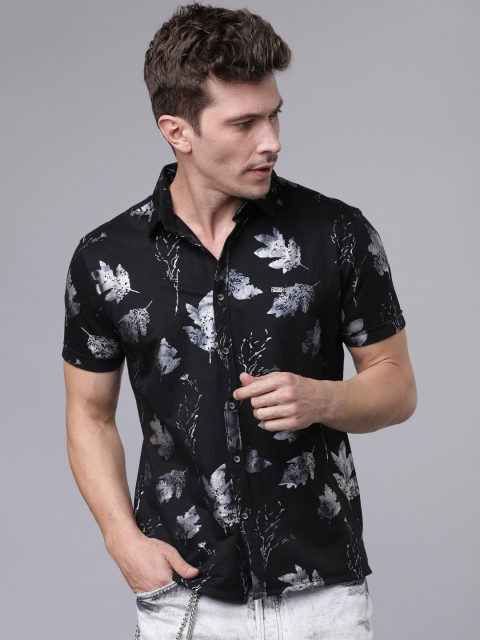 

LOCOMOTIVE Men Black & Grey Slim Fit Printed Casual Shirt
