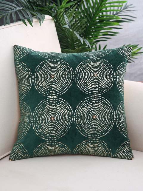 

Pure Home and Living Green & Gold-Coloured Single Ethnic Motifs Square Cushion Cover