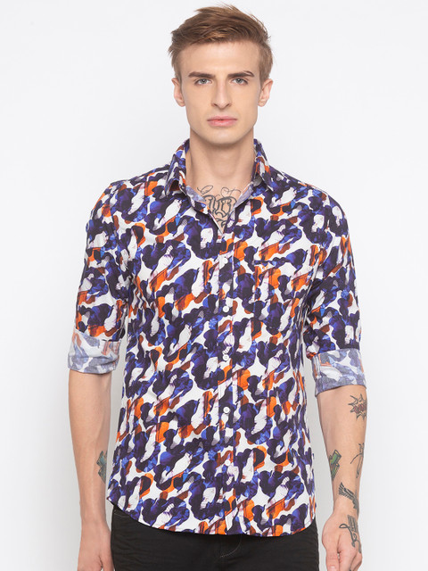 

Globus Men Navy Blue & Orange Regular Fit Printed Casual Shirt