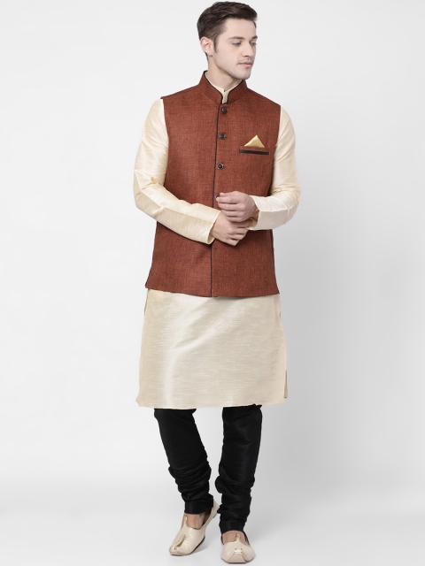 

TABARD Men Brown & Beige Solid Dupion Silk Kurta Set