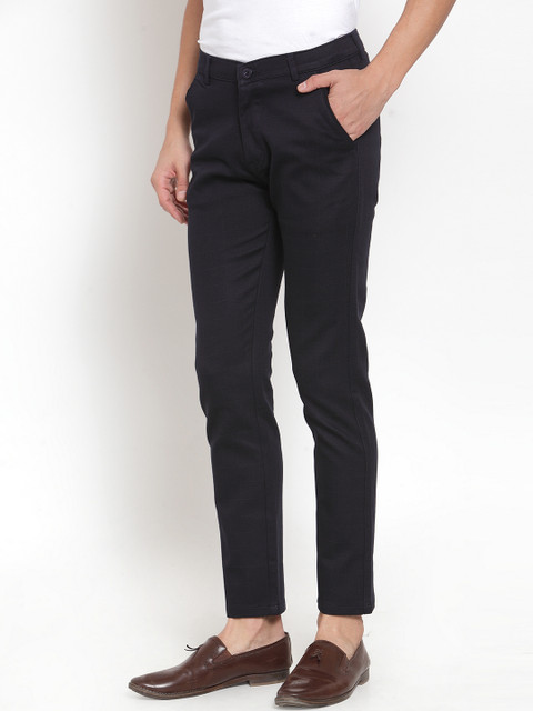 

Rodamo Men Navy Blue Slim Fit Solid Regular Trousers