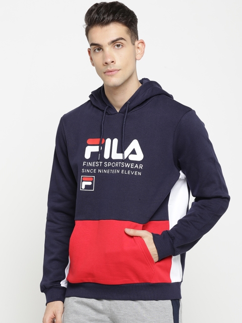 

FILA Men Navy Blue & Red Colourblocked Hooded Sweatshirt