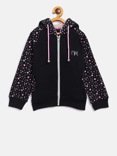 

Nins Moda Girls Black Solid Hooded Sweatshirt