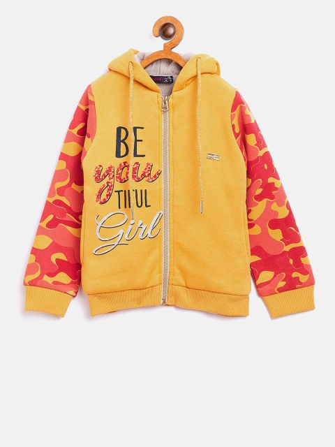 

Nins Moda Girls Yellow Printed Hooded Sweatshirt