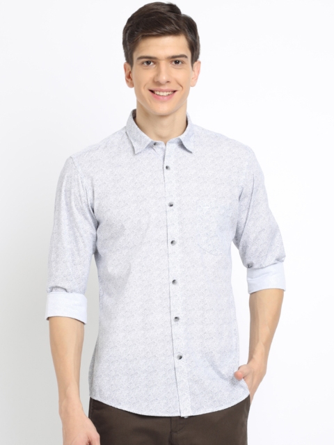

Crocodile Men White & Blue Slim Fit Printed Casual Shirt
