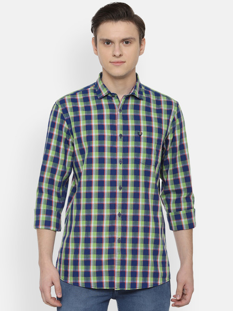 

Solly Jeans Co. Men Navy Blue & Green Regular Fit Checked Casual Shirt