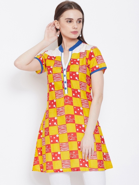 

AASK Women Yellow & Red Checked Tunic