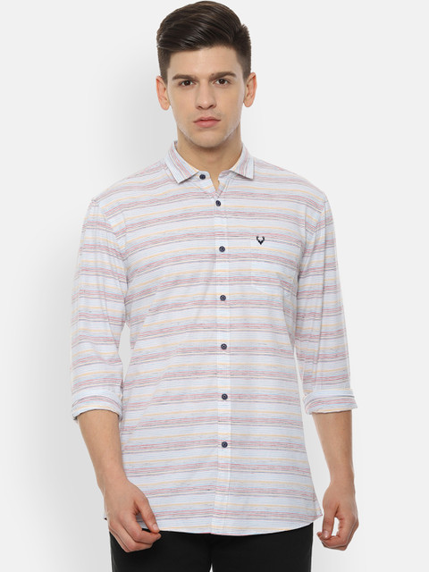 

Solly Jeans Co. Men White & Red Regular Fit Striped Casual Shirt