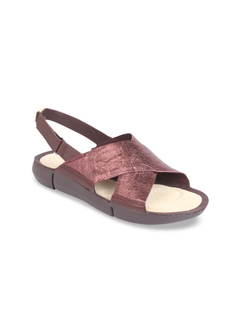 

Clarks Women Burgundy Solid Leather Open Toe Flats
