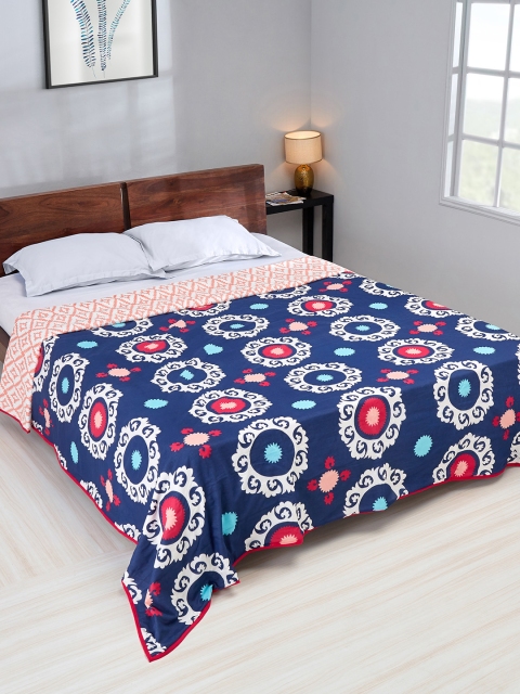 

Chumbak Navy Blue & Pink Floral Heavy Winter 210 GSM Double Bed Quilt