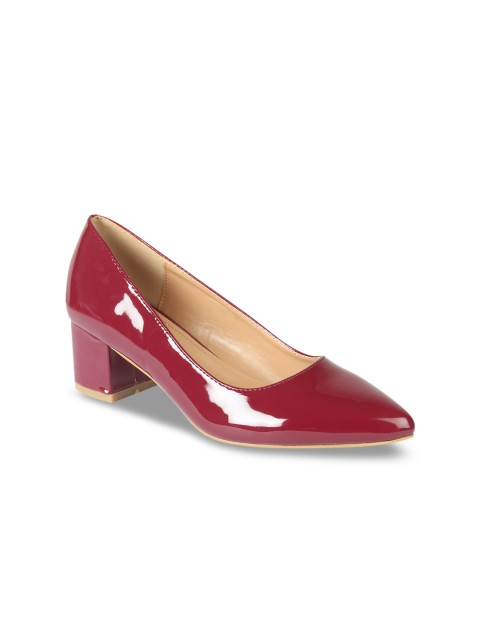 

Flat n Heels Women Maroon Solid Block Heel Pumps
