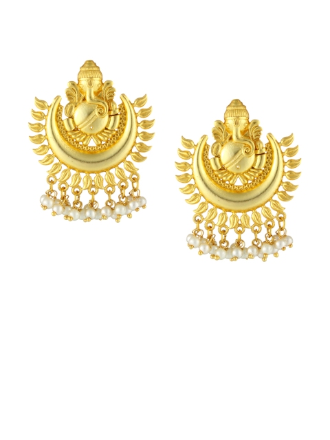 

Adwitiya Collection Gold Plated White Gold Plated Crescent Shaped Drop Earrings