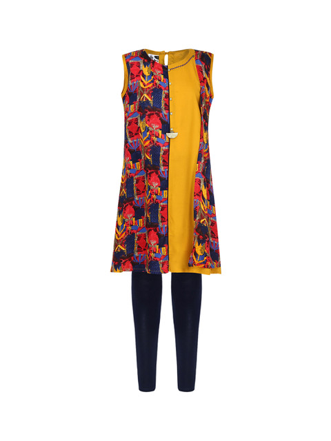 

Aarika Girls Yellow & Blue Printed Kurta with Churidar