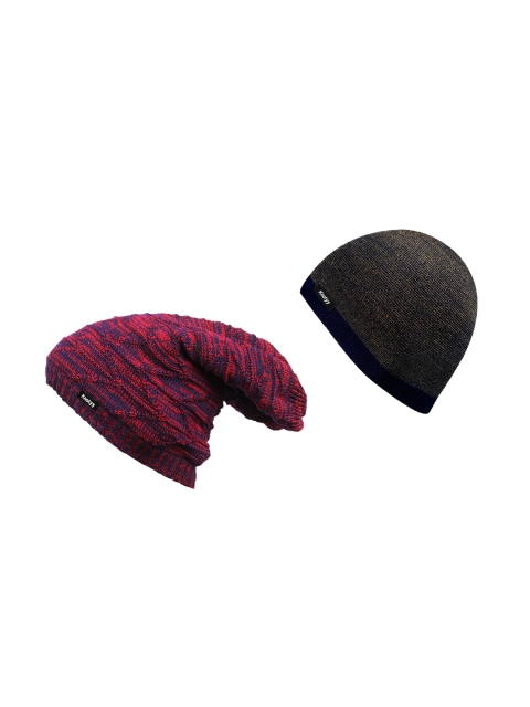 

Knotyy Men Brown & Red Self Design Woolen Beanie