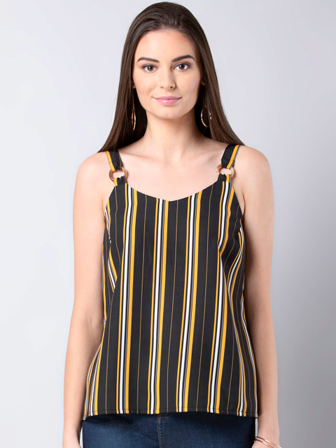 

FabAlley Women Black Striped A-Line Top