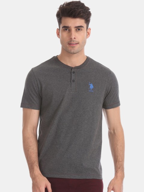 

U.S. Polo Assn. Men Grey Melange Solid Round Neck T-shirt
