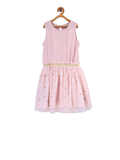 

Miyo Girls Pink & Gold-Coloured Embellished Fit and Flare Dress