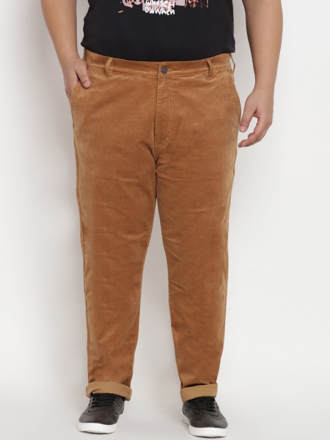 John Pride Plus Size Men Tan Brown Regular Fit Solid Regular Trousers