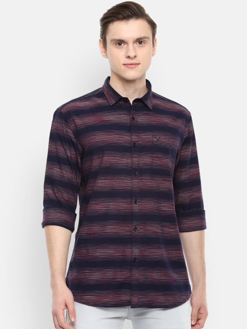 

Solly Jeans Co. Men Navy Blue & Maroon Regular Fit Striped Casual Shirt