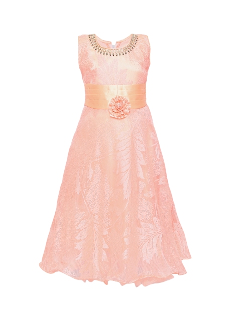 

Aarika Girls Peach-Coloured Self Design Maxi Dress