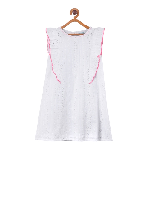 

Miyo Girls White Self Design A-Line Dress