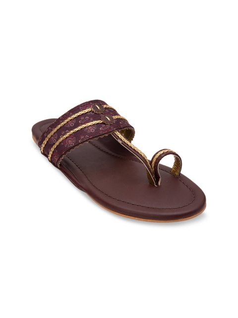 

Jivaana Women Coffee Brown Solid Synthetic Patent One Toe Flats