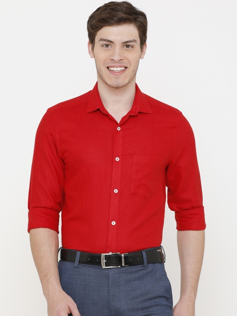 

CAVALLO by Linen Club Men Cotton Linen Red Regular Fit Solid Formal Shirt
