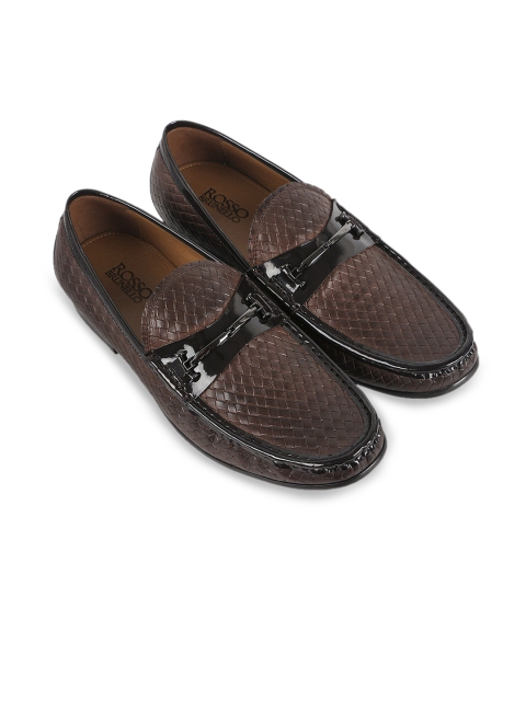 

Rosso Brunello Men Brown & Black Textured Genuine Leather Formal Moccasins