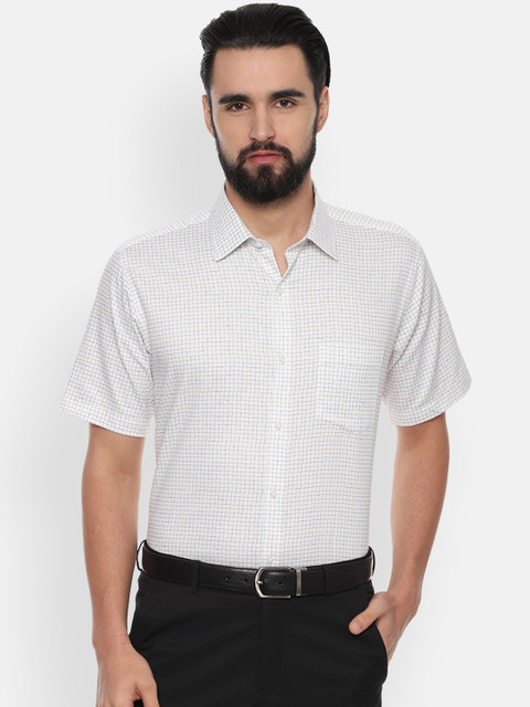 

Van Heusen Men White & Grey Regular Fit Checked Formal Shirt