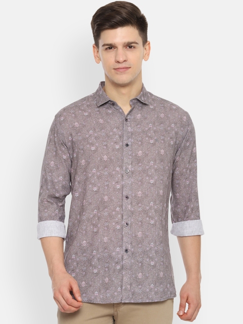 

V Dot Men Grey & Off-White Printed Slim Fit Casual Shirt