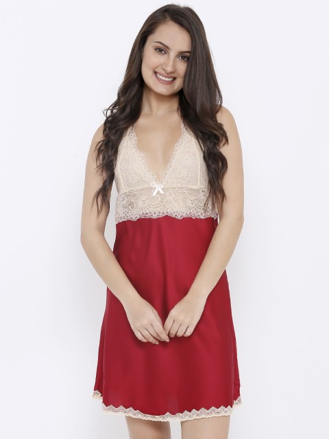 

Heart 2 Heart Maroon & Beige Solid Baby Doll BD 14016