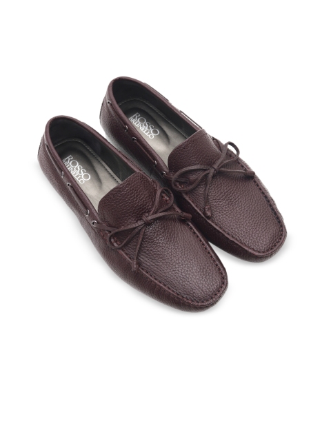 

Rosso Brunello Men Burgundy Textured Genuine Leather Driving Loafers