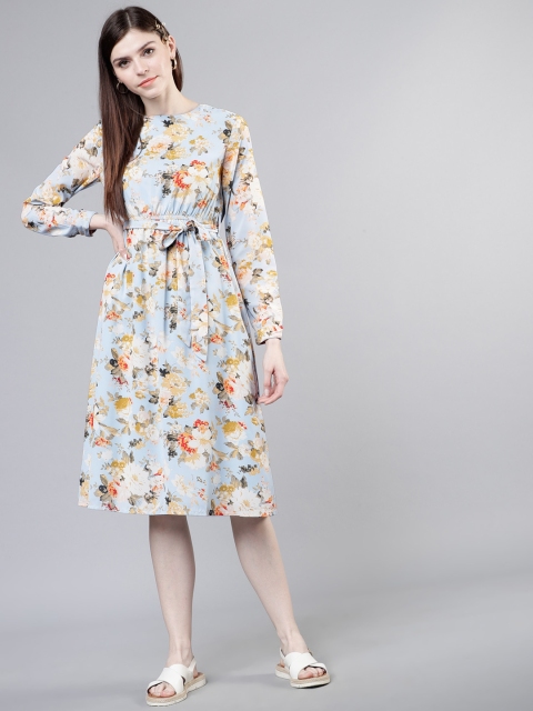 

Tokyo Talkies Women Blue Printed Fit and Flare Dress