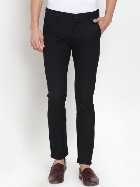 

Rodamo Men Navy Blue Slim Fit Solid Regular Trousers