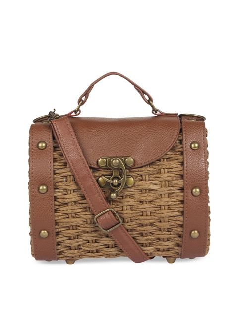 

red pout Brown Self Design Handheld Bag